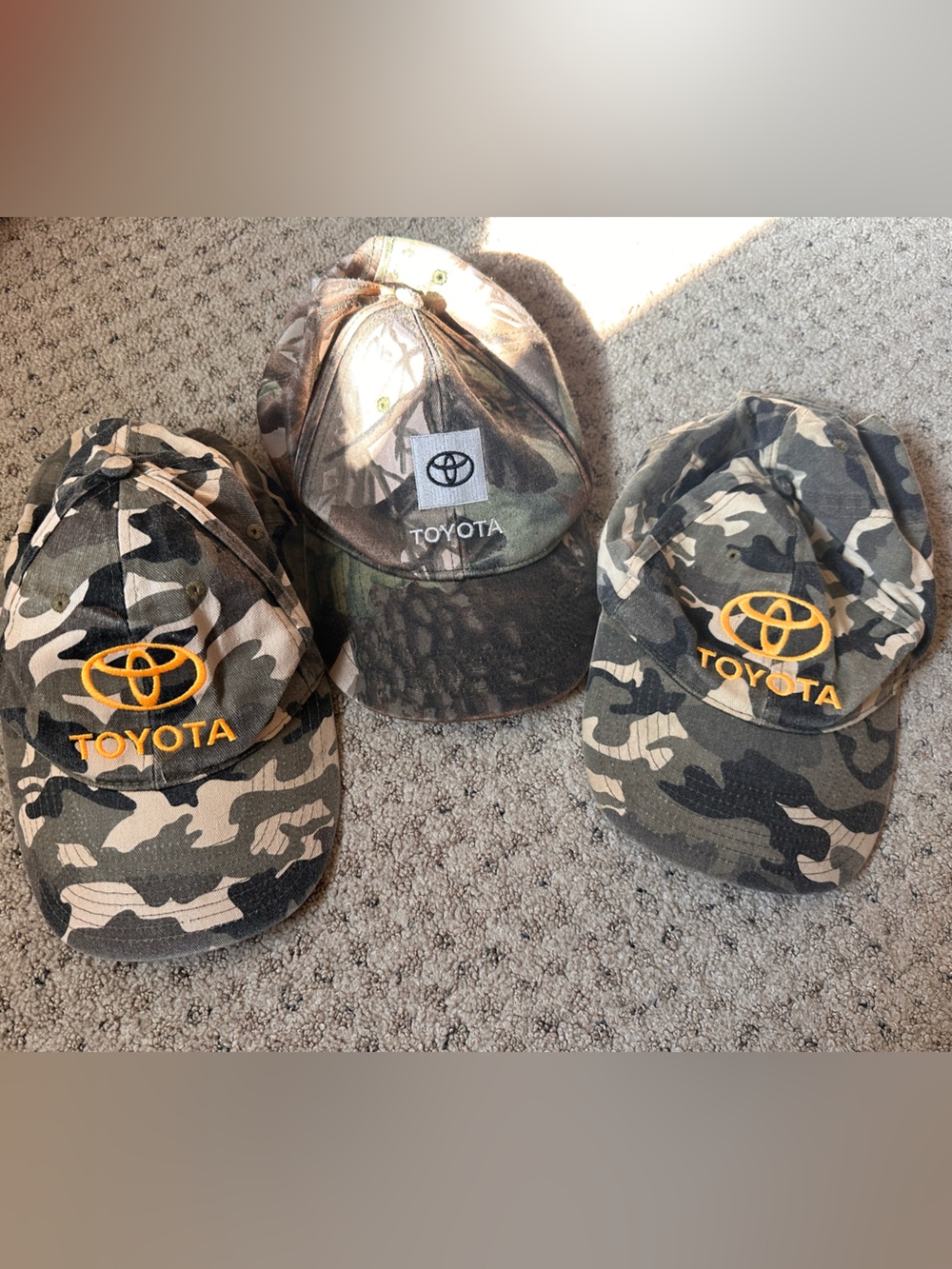 Three Toyota Men's Camo Hats Green Camo with Embroidered Logo